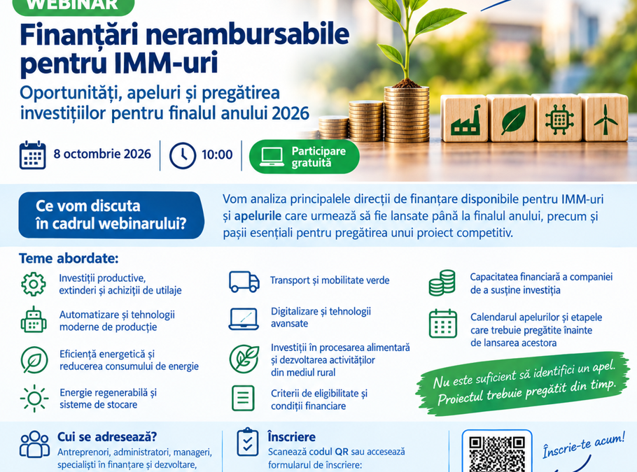 Webinar AMCOR: Finanțări nerambursabile pentru IMM-uri – oportunități și apeluri până la finalul anului 2026